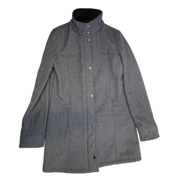 Prana Jacket Women’s Large Gray Full Zip Snap Buttons Bonded Fleece Lining - Picture 5 of 12